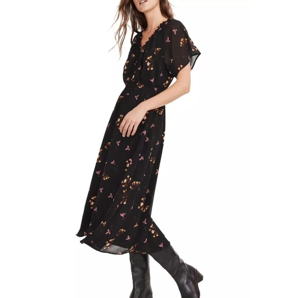 Madewell Black Floral Midi Dress